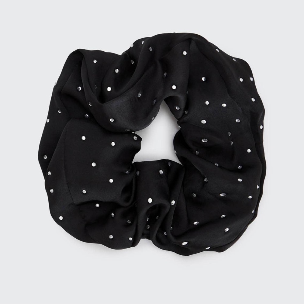 Satin Rhinestone Brunch Scrunchie - Black - by Kitsch